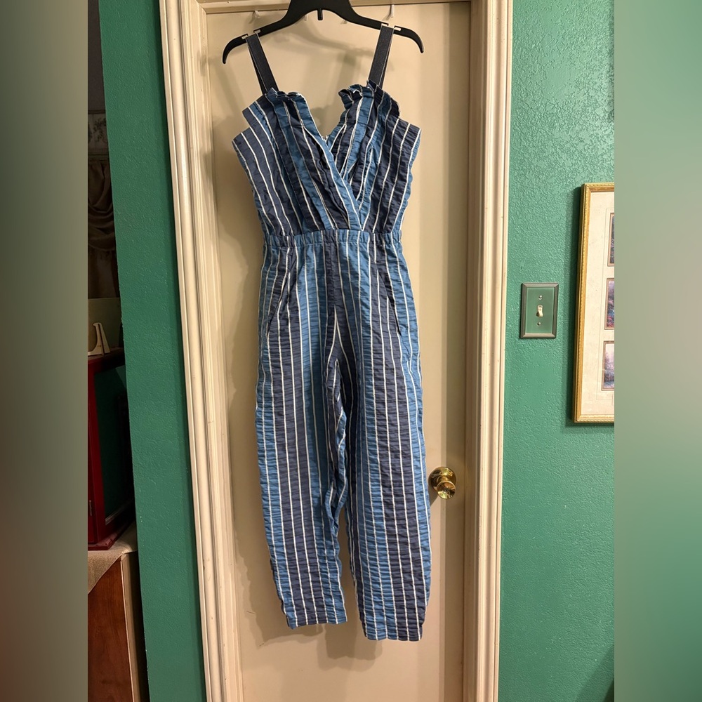 Zero + Maria Cornejo Blue and White Striped Jumpsuit